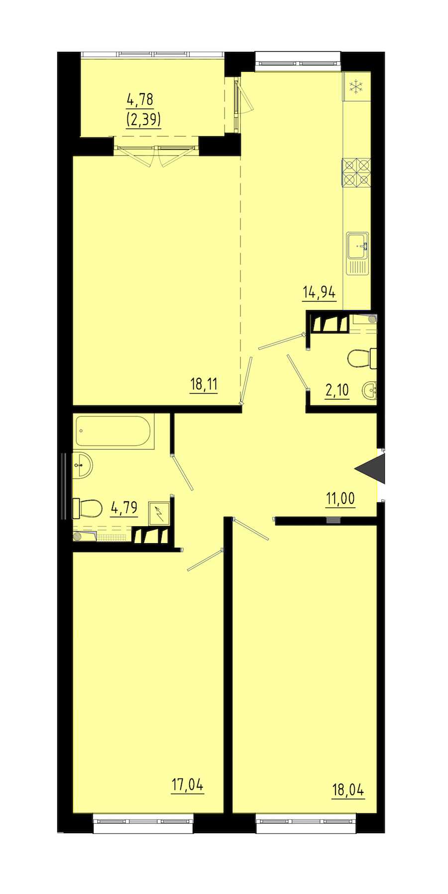 Двухкомнатная квартира в : площадь 86.5 м2 , этаж: 1 – купить в Санкт-Петербурге